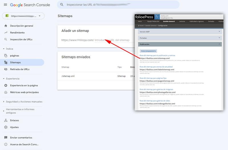 Indexar sitemaps de folioepress en google