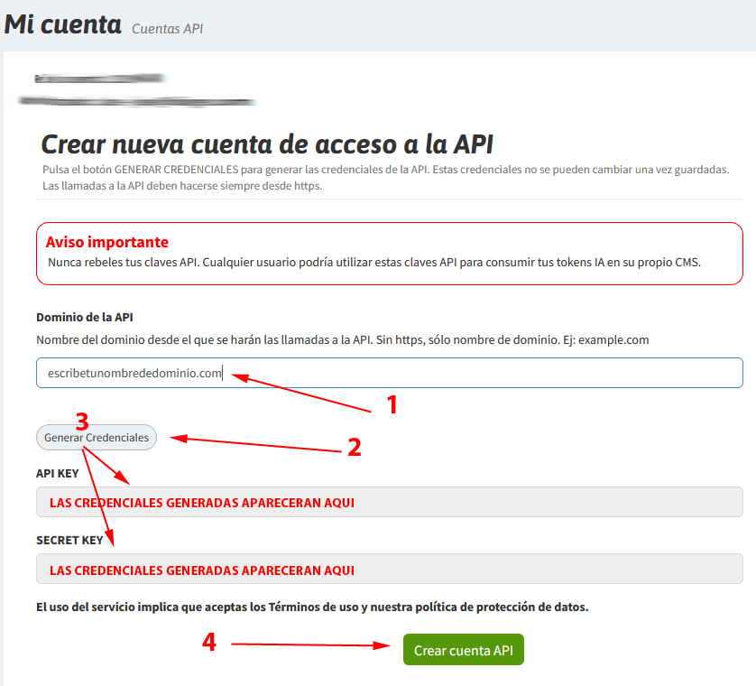crear claves API de iaRedactor