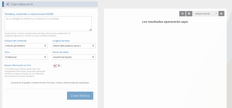 Crear noticia con inteligencia artificial en folioePress