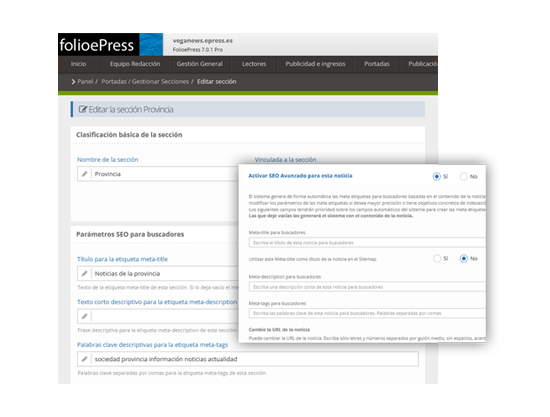 folioepress dispone de un potente motor de SEO AVANZADO